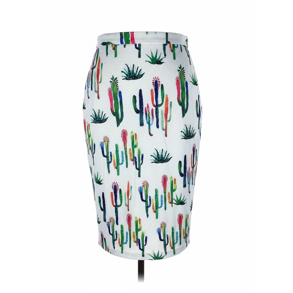 OVI Women White Multi Color Cactus Print Pencil Skirt S2334 Size Small